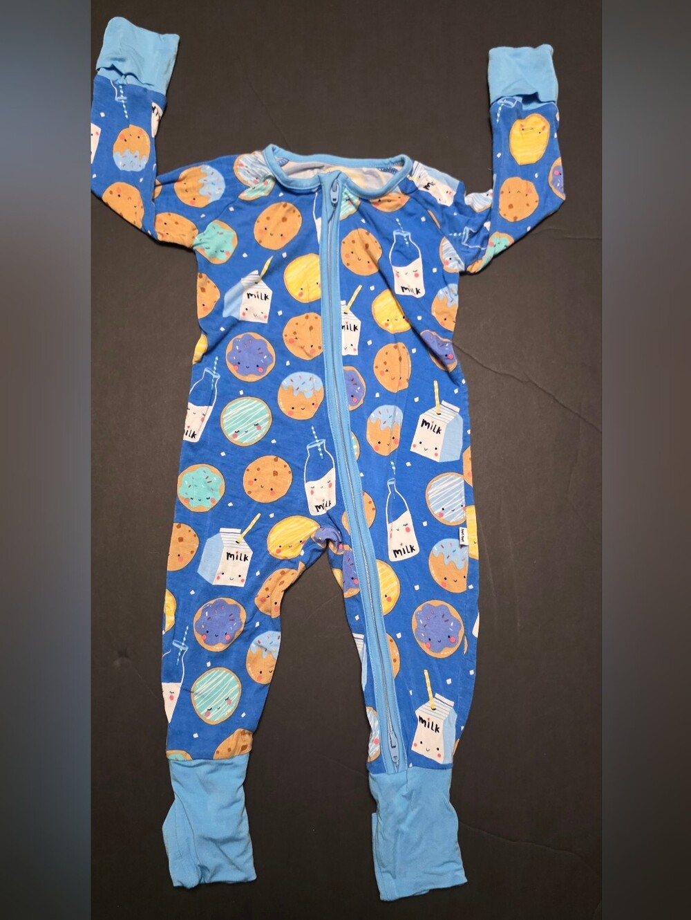 Little Sleepies Blue Kids One-Piece Sleeper with Cookies & Milk Print